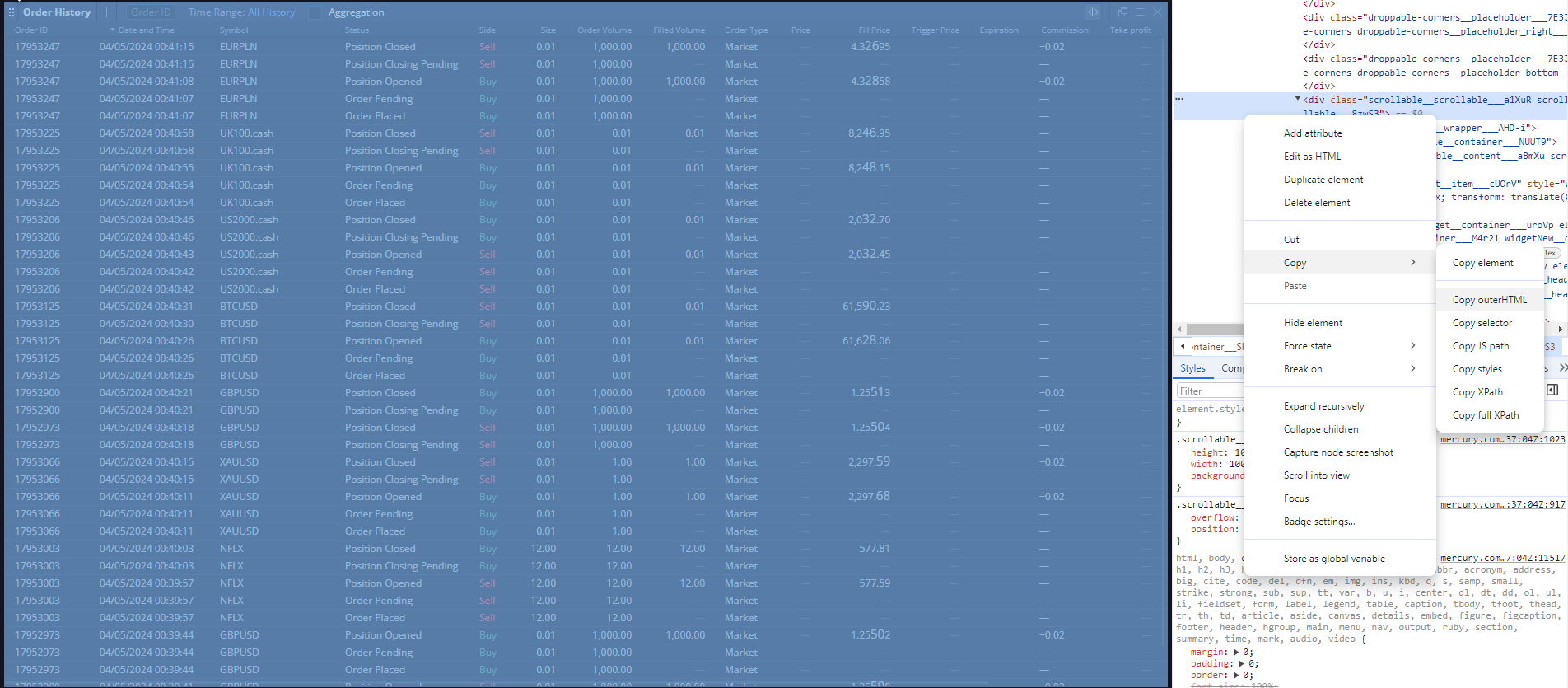 Copy from Dev console